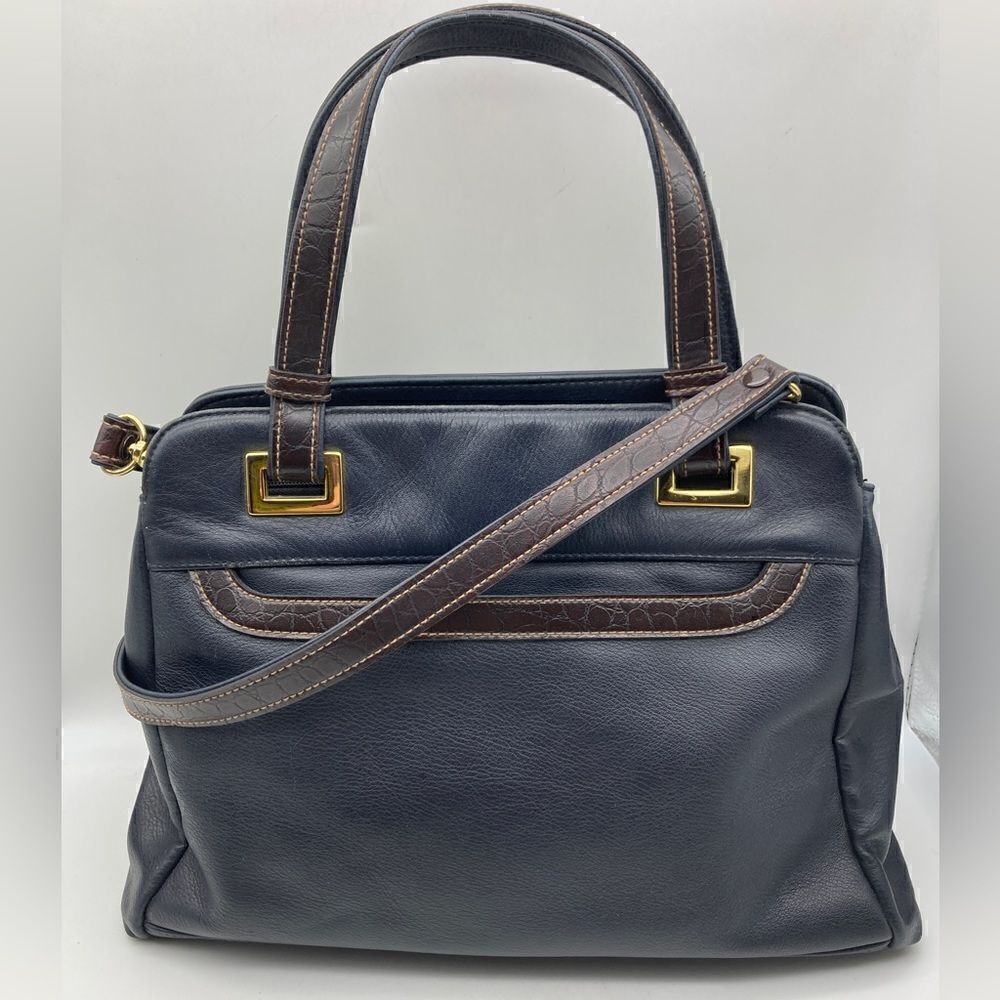 Worthington Black Leather Shoulder Bag/Brown Crocodiles Texture Trim